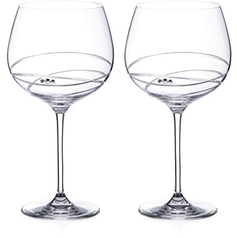 Pair of DIAMANTE Gin Glasses Copas 'Sheffield'- Hand Cut Design Crystal Glass in Gift Packaging