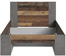 Forte CLIF Jugendbett 200 210, modernes Jugendbett, Einzelbett 120x200 cm, Schlafzimmer, Holzwerkstoff, Old Wood Vintage Holzdekor/Beton Dunkelgrau, 204,9 cm breit x 125,1 cm hoch x 90,5 cm tief