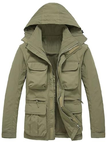G&F Herr Multi-Ficka Fiske Avtagbar Väst/Jacka för fotografering Kläder Arbetsjakt Vandring M-3XL (Färg: Khaki, storlek: XL)