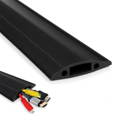 On1shelf® Black Floor Cable Protector Cover 2M PVC Cable Tidy Floor Trunking with 16mm x 8mm Cable Channel Anti Trip Wire Cover for Home Office Garage and Workshop