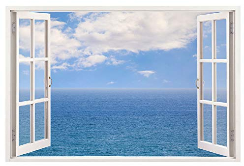 Leinwandbild mit Fensterblick – Meer mit Wolken 60 x 40 cm - Keilrahmen mit Druck