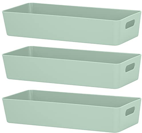 3x Ordnungsboxen 6cm hoch SILBERGRÜN 30x12,5x6cm 1,9L Schublade Kunststoff