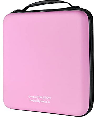 KUOCDSIK CD Tasche, 192 Kapazität Hart Eva Blu-ray CD-Brieftasche Doppelreißverschluss Handschlaufe Tragbare Disc Organizer DVD Hülle für Autofahrten (192 Kapazität, Rosa192)