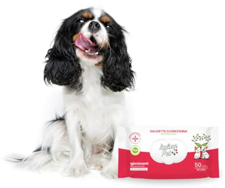 Italian Pet - Salviette Biodegradabili alla Clorexidina per Cani e Gatti | Pulizia e Disinfezione di Zampe, Orecchie, Occhi e Manto | 50 pz 20x30 cm