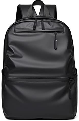 PORRASSO Rucksack Herren Casual Daypack 14 Zoll Laptoprucksack Wasserdichter Lederrucksack Schultaschen für Hochschule Reisen Täglicher Gebrauch Schwarz