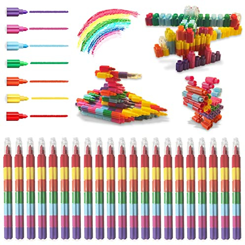 ICEPAPA, 21 Piezas Crayones apilables, Ceras de colores para niños, ideales como regalos invitados cumpleaños, detalles cumpleaños niños o regalos alumnos primaria (7 colores en 1)