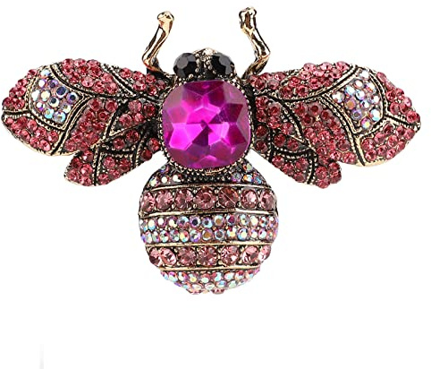Spilla Vintage a Forma di Ape con Perle e Conchiglia, Accessorio Elegante Rosa Rosso per Donna, Gioiello Decorativo Unico e Raffinato per Regali Speciali