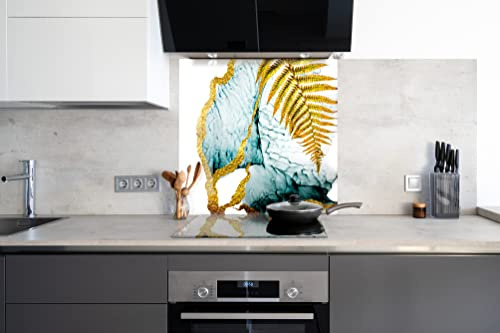 Myphotostation Blätter aus gehärtetem Glas, 59,9 x 30,5 cm (B x H), botanischer Spritzschutz für Küche, Dekor, Badezimmer, Wandschutz, Backofen, Rückwand, Fliesen, Glas, Herd, Spritzschutz,