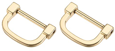 METALLIXITY Horseshoe D-Rings (25mm) 2pcs, Screw-in U-shaped Buckles Shackle - for Car Keys Keychain Bags Leather Crafts, Light Gold