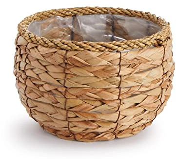Paco Home Blumentopf Übertopf Natur Rattan Set mit Folieneinsatz Pflanzentopf Auslaufsicher Groß für Zimmerpflanzen, Farbe:Natur, Sets:2pcs Set/Design 1