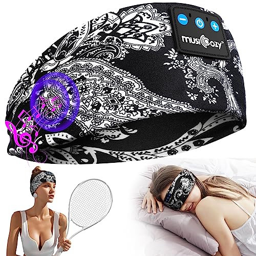 MUSICOZY Sleep Headphones Headband Bluetooth Soft Headphones for Sleeping & Sport with Thin Speakers,Wireless Music Earphones Tech Gifts for Men Women Teens Yoga Workout Fitness Relax Travel