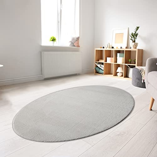 CARPETIA Tapis Shaggy Salon de Tapis Moquette Flokati en Gris, 140x200 cm Oval