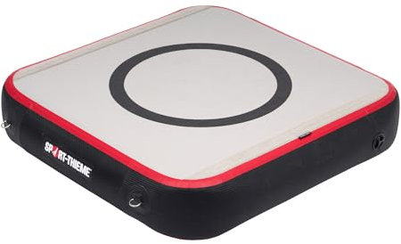 Sport-Thieme AirQuad Carbon | 20 cm hoch, mit Absprungkreis und Ösen zur Befestigung | 100x100 cm | Schwarz Rot | Vinyl AirTrack für Training Indoor | Inkl. Fußpumpe 4 kg