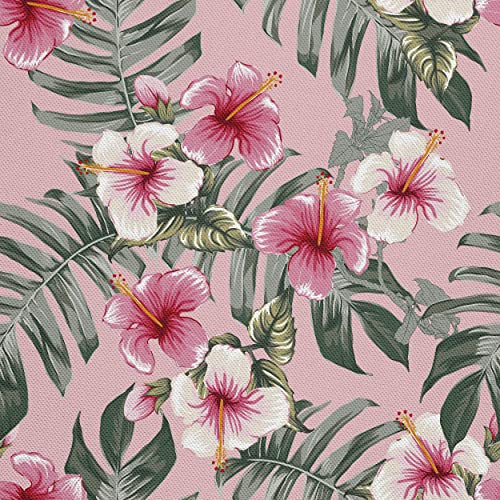 HEKO PANELS Oxford Wasserdichte Meterware Canvas-Stoff Polyester Zum Nähen Möbelstoffe Dekostoffe Handwerken Wasserabweisend Blickdicht Blumen Hibiskus 5 Meter 155 x 500 cm