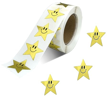 500 Stück Goldener Stern Aufkleber Smiley-Sticker Lächelnder Belohnungssticker Kleine Sternaufkleber für Kinder Lehrer Belohnungsdekoration (1 inch)