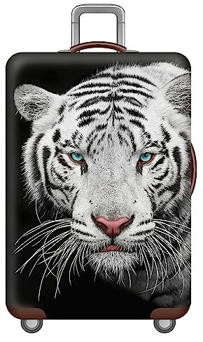 Mateju Kofferschutzhülle Elastisch Kofferhülle 18-32 Zoll, Gepäck Cover Reisekoffer Hülle Trolley Case Schutzhülle Luggage Cover Dauerhaft Staubdichte Kofferbezug (Weißer Tiger,XL)