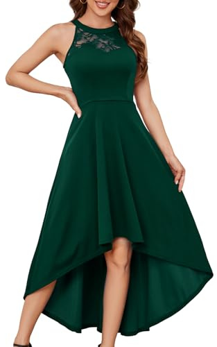 Bbonlinedress Womens Wedding Guest Bridesmaid Formal Cocktail Dress Teen Lace Halter Dress High Low Prom Party Dark Green XL