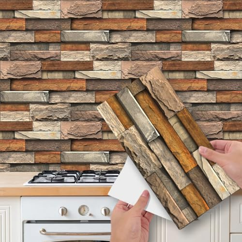 12 Sheets 2D Printed Brick Effect Tile Stickers, Peel and Stick on Wall Tiles for Bathroom Kitchen, Vinyl Self Adhesive Wall Tile Covers Transfers Waterproof (15cm x 30cm, 5.9x11.8 inches)