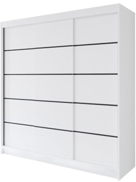 Easy4You R7 200 cm Weiß Schiebetüren Kleiderschrank 200x215x58 cm Schlafzimmermöbel, Aufbewahrung - Mehrzweckschrank - Farbe: Weiß