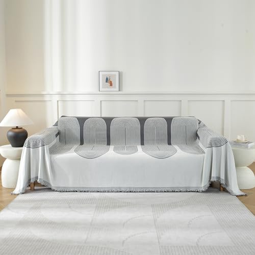 YSTELLAA Sofföverdrag 1-Sit, 180×230CM, Chenille Ab-Sidigt Överdrag För Hörnsoffa, Pet Soff Cover Överdrag, Sofföverkast Fläckbeständig Heminrednin, Sofföverdrag Med Tofs, Mörkgrå-Arc