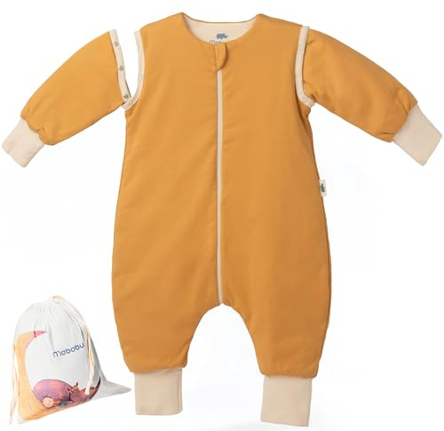 Mababu Babysovsäck året runt-sovsäck med avtagbara fötter och ärmar, 2,5 tog, 100% GOTS ekologisk bomull, barnsovsäck året runt-sovsäck med fötter, hopfällbara manschetter, Godis, 70