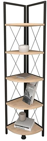 Miroytengo Rus Eckregal, Saphir-Eiche und Schwarz, 160 x 67 x 34 cm