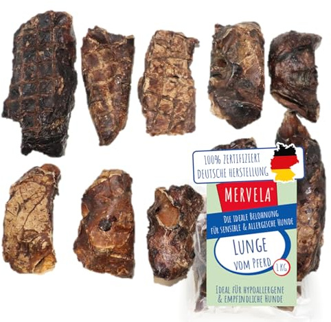 MERVELA Pferdelunge | 100% Pferd pur | 1.000g | Lunge vom Pferd getrocknet | Qualität aus Deutschland | ideal für hypoallergene, allergische und Sensible Hunde