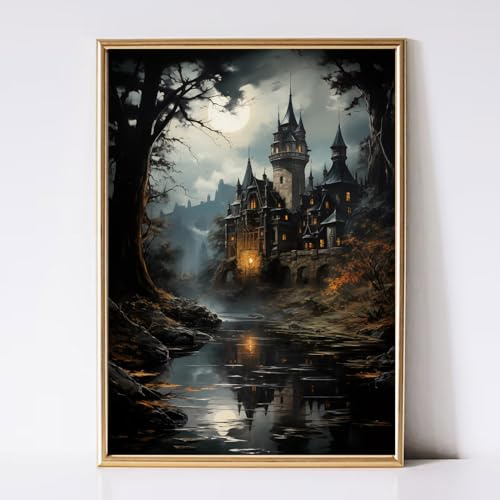 Leinwandbild, mittelalterliches Gothic-Schloss, dunkle Akademie, viktorianisches ästhetisches Vintage-Poster, stimmungsvolle Drucke, 40,6 x 61 cm, ohne Rahmen