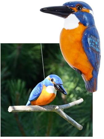Midene Keramik Gartendeko für Draußen, Wetterfest, Handgefertigt - Garten Deko Keramik - Vogel Gartenfiguren & Gartenstatuen - Eisvogel