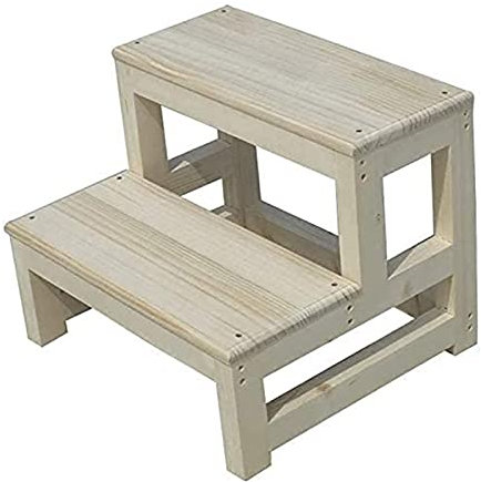 Stabiler, dünner Klapphocker aus Holz mit 2 Stufen, Trittleiter, Haushaltsleiter, Massivholztreppe