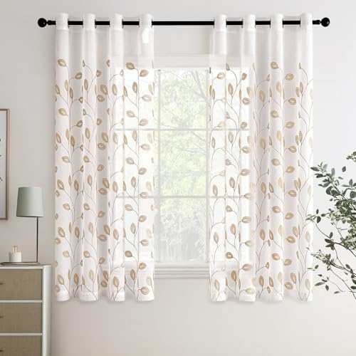 MIULEE Gardinen Voile Vorhänge mit Ösen Paneelvorhang für zu Hause, Wohnzimmer und Schlafzimmer 2er Set Beige 160x140 cm