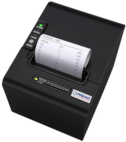 RIBAO - Impresora térmica POS de 80 mm, impresora de recibos para conectar cajas registradoras, cajón de efectivo, BC-55 BC-40 BCS-160, contador de dinero mixto RS232, interfaz de caja de efectivo