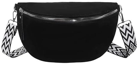 GSenhui Bauchtasche Damen Wildleder Umhängetasche Crossbody Bag Breite Schultergurte,Handgemachte Gürteltasche mit Reißverschluss Bodybag Schwarz