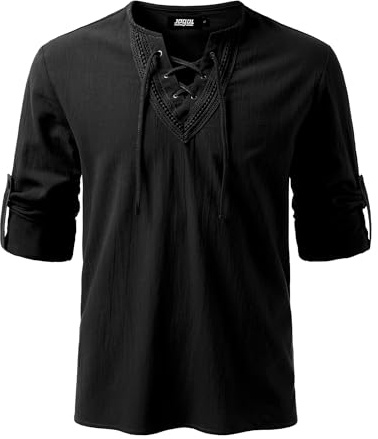 JOGAL Herren Renaissance Hemd Langarm Schnürung Baumwolle Wikinger Pirat | Baumwolle, Weich, Renaissance Hemd, Mittelalter-Look, Wikinger, für Mittelaltermarkt, Cosplay, Halloween, Party
