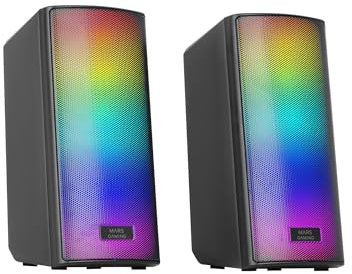 MARSGAMING MSRGB2, Altoparlanti Bluetooth 5.3 15W, Processore Audio DSP, Illuminazione RGB Dinamica, Frontale Total Mesh, Altoparlanti Compatti con Control Box, Ingresso Jack 3.5mm e USB, Nero