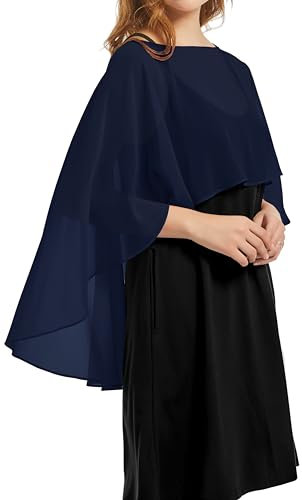 Damas Gasa Cape Bufandas para Vestidos de Novia Elegantes Capelets de Banquete, azul marino, Talla única