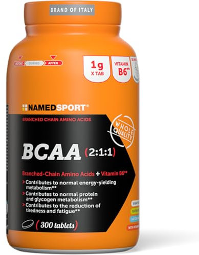 NÀMEDSPORT Bcaa 2:1:1 | 300 Compresse, Senza Glutine e Lattosio, Adatto ai Vegani - Integratore Alimentare a base di Aminoacidi ramificati e Vitamina B6, Ideale per Resistenza e Sviluppo Muscolare