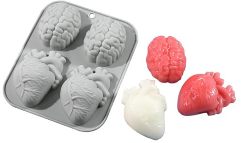Pralinenformen,Halloween-Backformen | Kerzenmacher Herz- und Gehirnförmige Backform Silikonformen | Aromatherapie-Formen aus Kunstharz mit 4 Mulden, Schokoladenform, Epoxidharz-Gussformen für Süßigkei