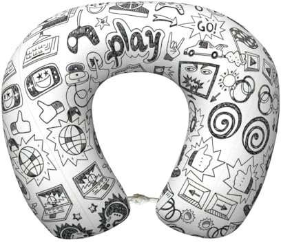 JEJEA Monochrome Sketch Style Gaming print Airplane Pillow for Optimal Relaxation,Lumbar Support Pillow, Great for Air Travel