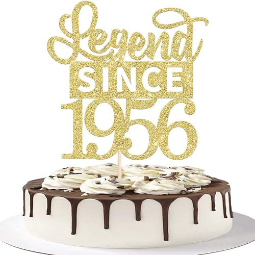 SYKYCTCY 1 Pack Limited Edition 1956 Cake Topper Glitter Happy 70th Birthday Cake Pick 70 Fabulous Cake Decorations for Cheers to 70th Birthday Wedding Anniversary Party Supplies Gold