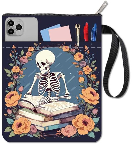 craspire Protège Livres Squelette Protège Livres à Fleurs Housse de Livre Noire pour Livres de Poche Housse de Livre en Tissu Lavable avec Fermeture Éclair et Poche Supplémentaire pour Les Amoureux
