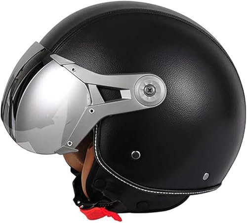 Retro 3/4 Motorrad-Halbhelm ECE-Geprüfter Skull Cap-Helm Erwachsene Männer Frauen Retro-Jethelm Mit Verstellbarer Schnellverschlussschnalle Für Fahrrad-Cruiser-Scooter C,M/(57~58cm)