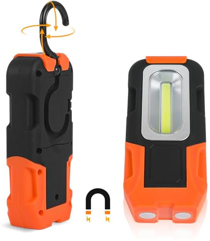 Lampada da lavoro con batteria a LED, lampada da officina con gancio e base magnetica, 2 modalità di luce girevole a 360°, lampada di ispezione per auto, riparazione, officina, garage, emergenza