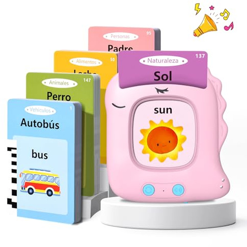 Tarjetas Flash Parlantes Español Juguetes Educativos Niños 3+ Años(Rosa)