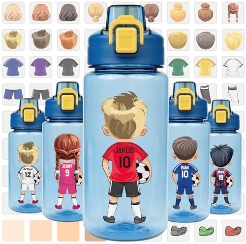 EarlyBird Little Bud Trinkflasche Mein Klub mit personalisierten Fußball-Avatar zum selbst gestalten, 600ml, Heim-Vereins-Farben, Trikot-Nummer und Name, blau