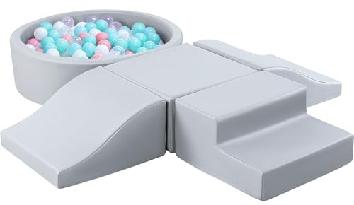 SweHouse Série de 5 pièces d'équipement de Jeu en Tissu, Bain de Ballons et fosses pour Enfants (sans Ballon), Jouets d'escalade pour Jeunes Enfants, Blocs en Mousse pour Marcher à l'intérieur (Gris)