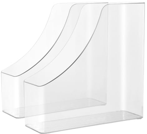 DIYEAH Lot de 2 boîtes de rangement pour magazines - Pour le bureau - Blanc - Étagère à livres - Porte-revues de bureau - Porte-documents - En plastique transparent