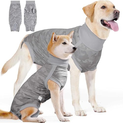 Hundebody Nach Op – Op Body Hund für Kastration Hündin & Rüde – Medizinischer Wundschutzanzug für Hunde Klettverschluss –Alternative zu Kegel/Halskrause – Operationsbody Nach OP für Hunde (Grau, M)