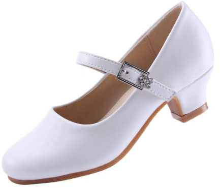Scarpe da principessa, scarpe Mary Jane da bambina, con tacco alto, scarpe da festa per matrimoni, comunioni, scarpe piatte versatili, Athena Bianco, 36 2/3 EU