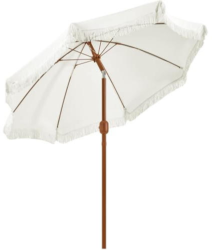 Yaheetech Parasol de Jardin d'extérieur avec Franges, 236/275cm, Parasol Inclinable, Anti-UV/l'eau, avec Canopée Réglable, Manivelle, 8 Baleines, Housse